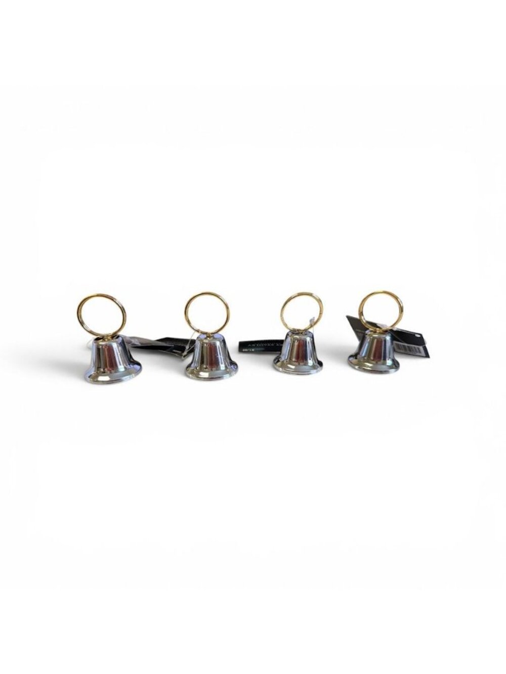 Set Of (4) Silver & Gold Mini Christmas  Place Card Holder Bells